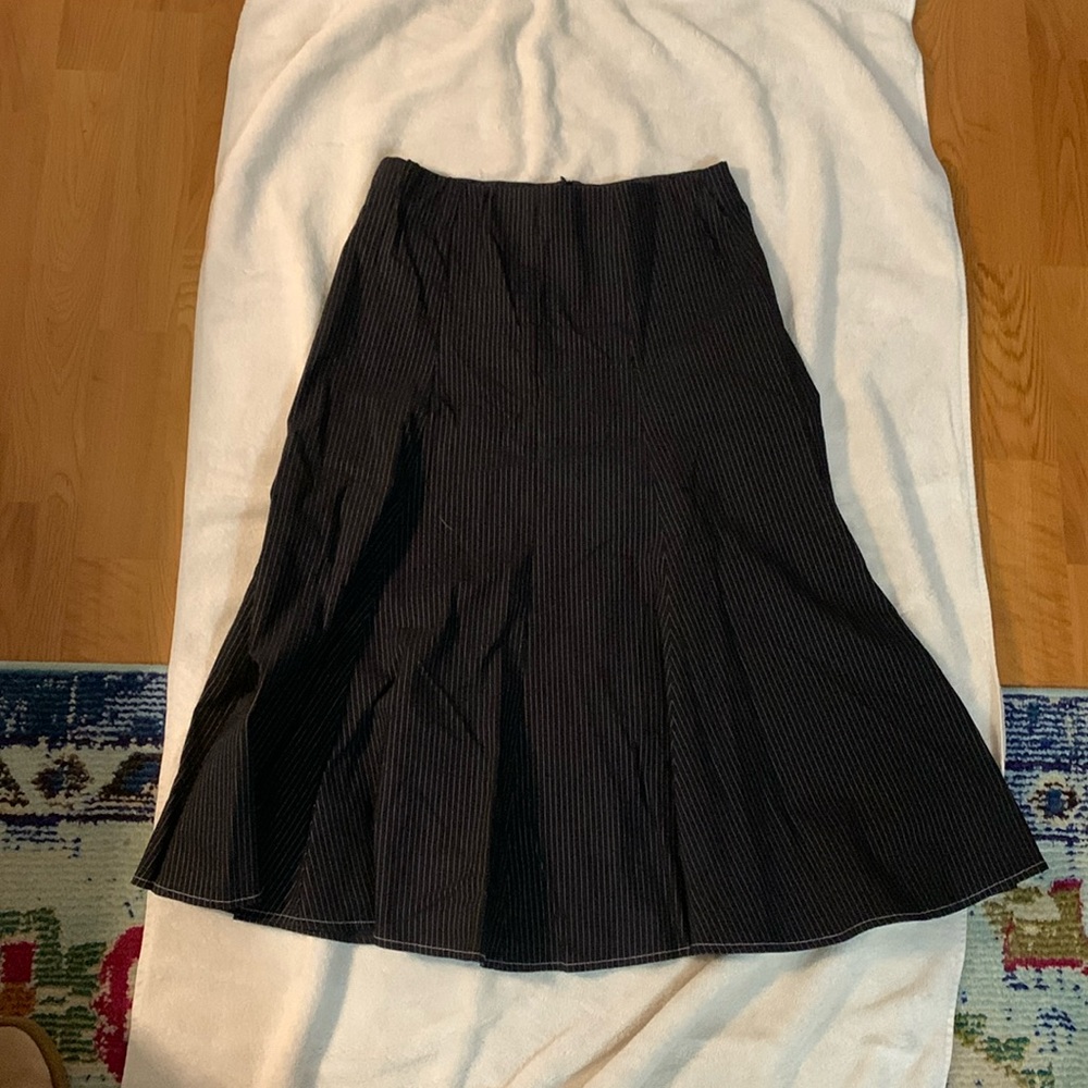 Riki black pinstripe midi skirt.